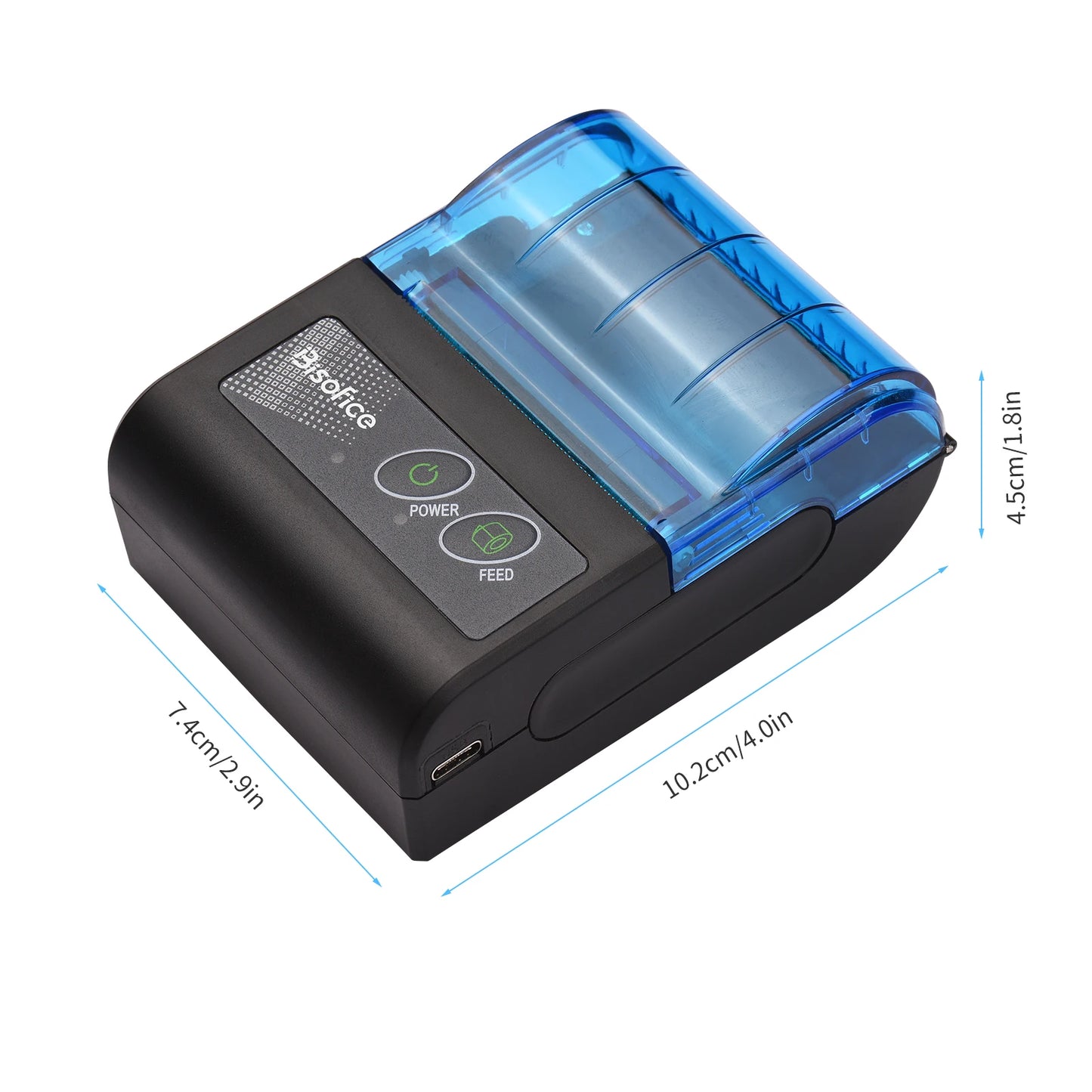 Bisofice Portable Mini Thermal Printer 2 inch Wireless USB Receipt Bill Ticket Printer with 58mm Print Paper for Restaurant