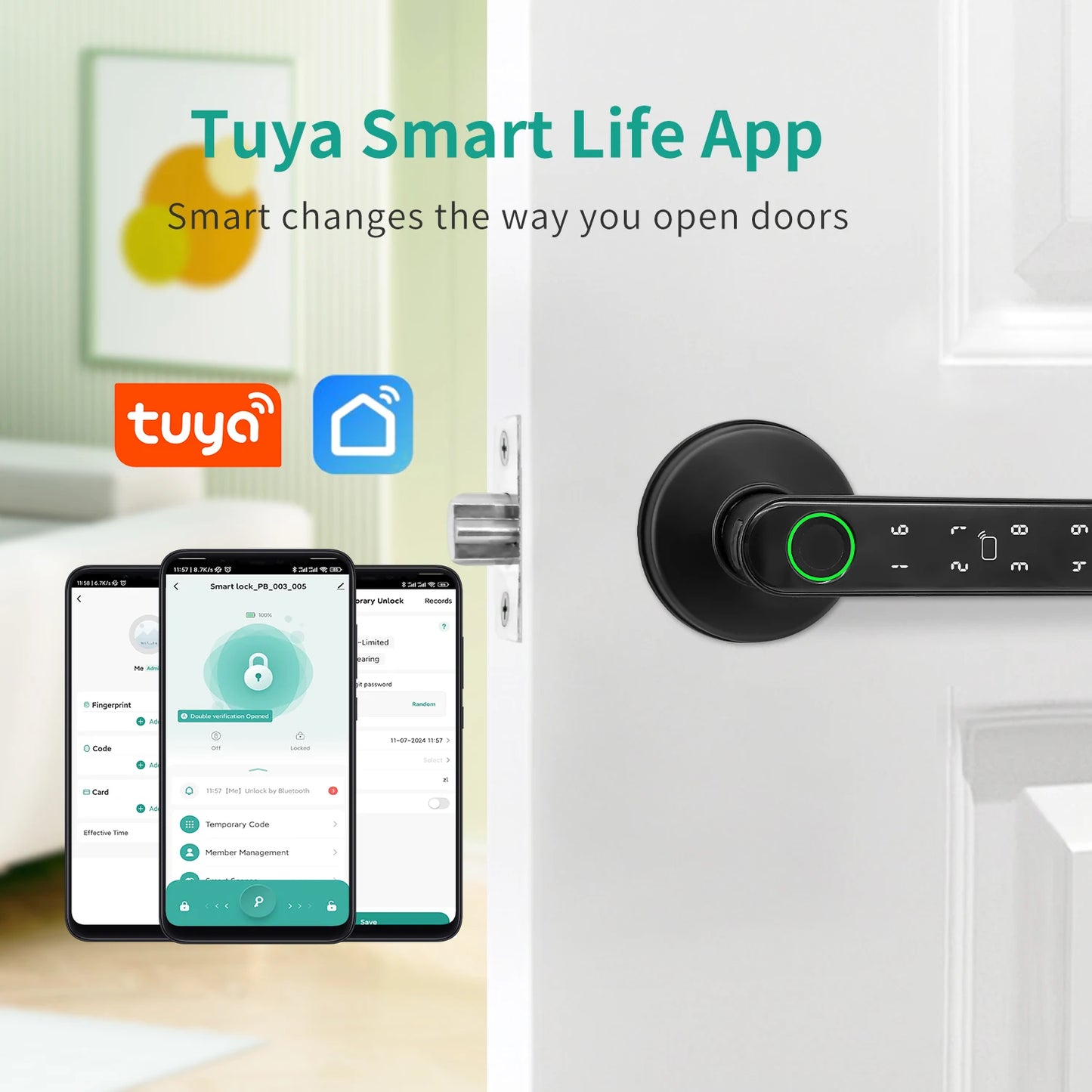 Tuya 5-in-1 Door Lock Smart Home Products Fingerprint Locks	Remote Control App Unlock Support Password IC Card Key Unlock