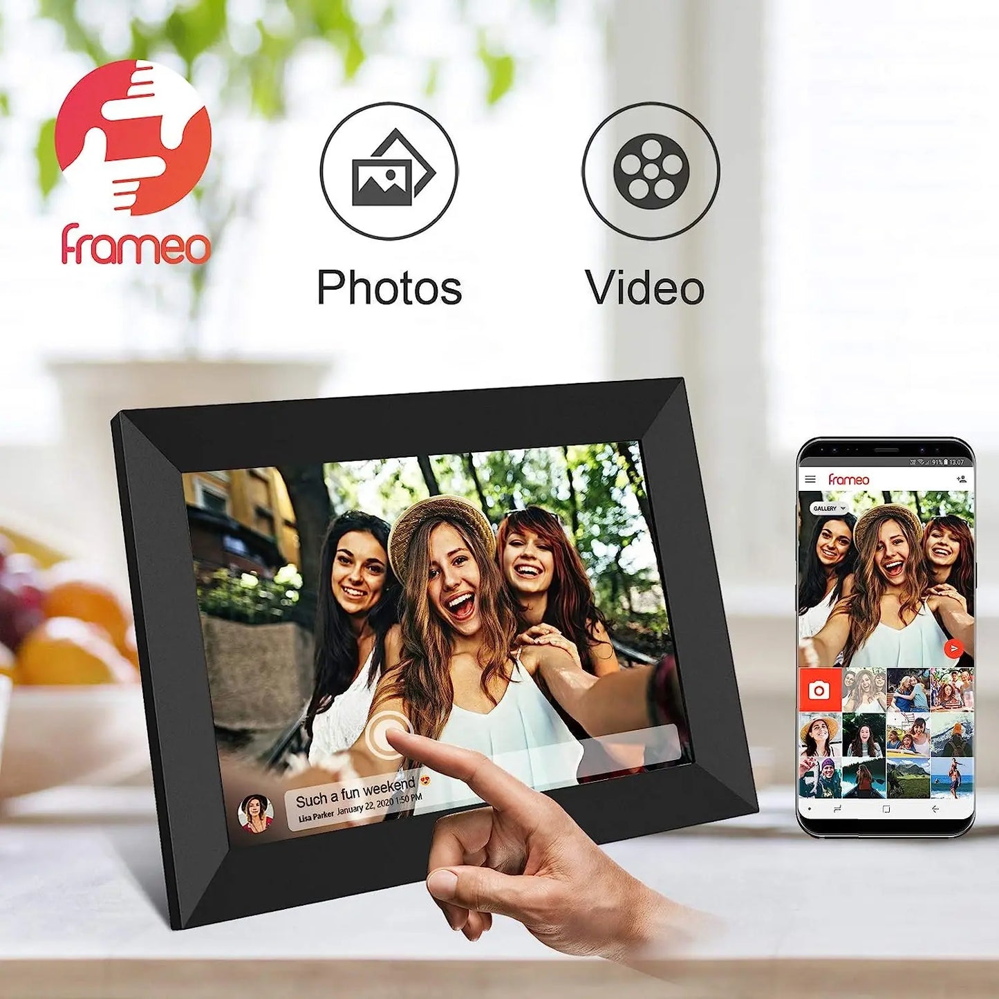 32GB FRAMEO 10.1 Inch Smart WiFi Digital Photo Frame 1280x800 IPS LCD Touch Screen,Best Christmas gift for friends and family