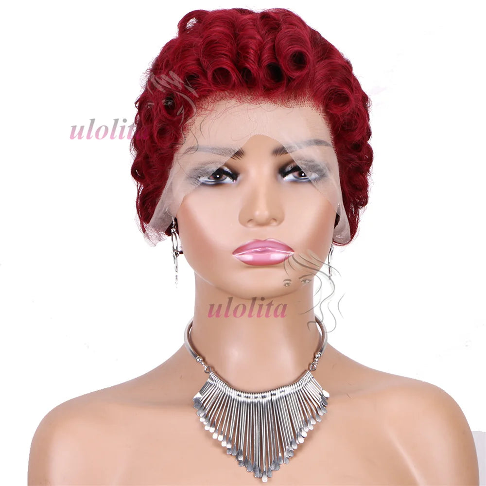 Pixie Cut Wig Short Curly Lace Front Human Hair Wigs For Black Women Raw Indian Finger Wave 13x4 Transparent Lace Frontal Wigs