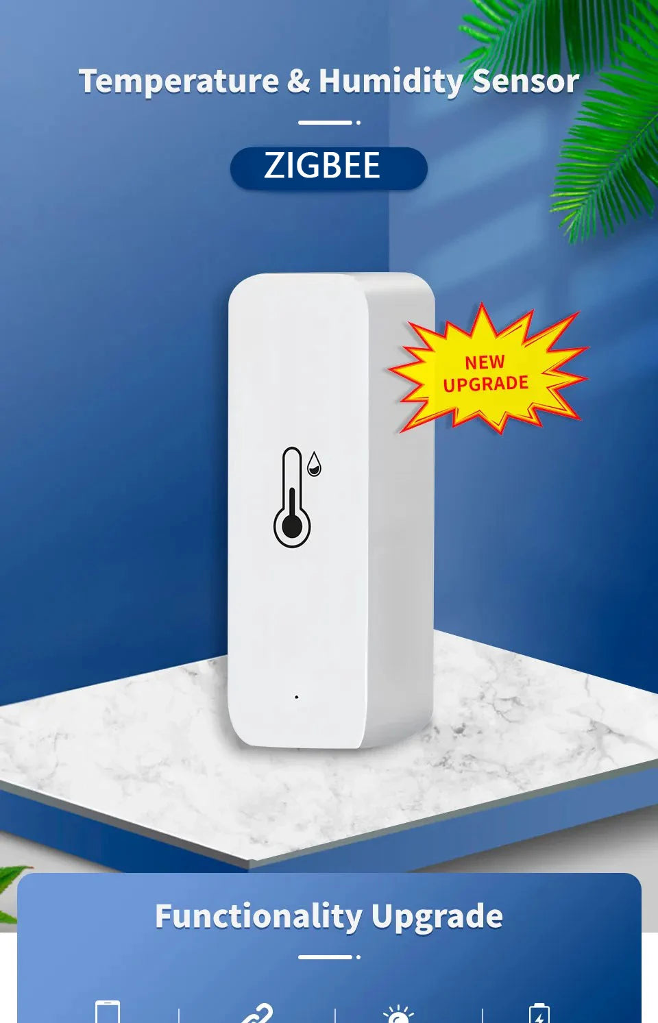 Support Tuya Zigbee Temperature Humidity Sensor Smart Home Device Compatible with Google Home Alexa for Environmental Monitoring