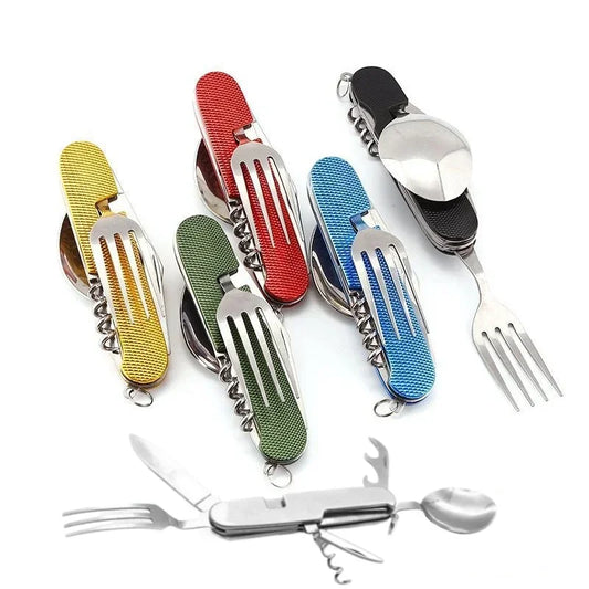 Foldable Camping Utensil Set - Multi-Functional Knife, Fork, Spoon Combo for Outdoor Activities and Sports Camping Picnic Travel