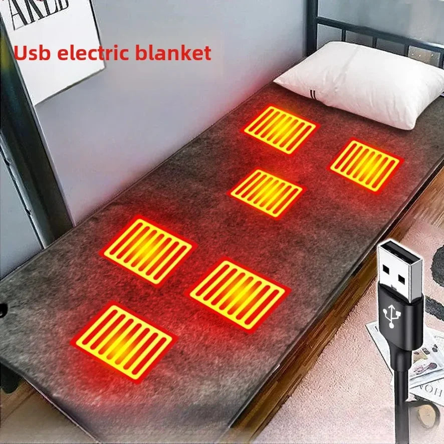 160*80cm 10W DC Heated Mat Plush Electric Blanket Single Mattress USB Type-C Interface Portable Washable Office Bedroom Outdoor