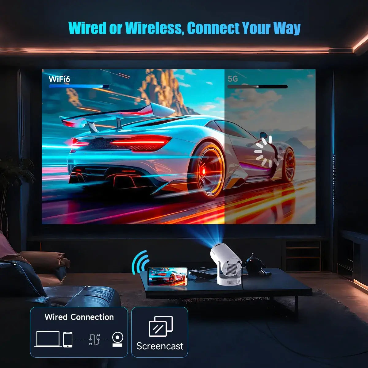 Magcubic HY300 Pro + Projector 4K 720P With 5W Speaker Android 11 8000 Lumens WiFi 6 BT5.4 Outdoor Video Home Theater ProjectorGoWisse.com
