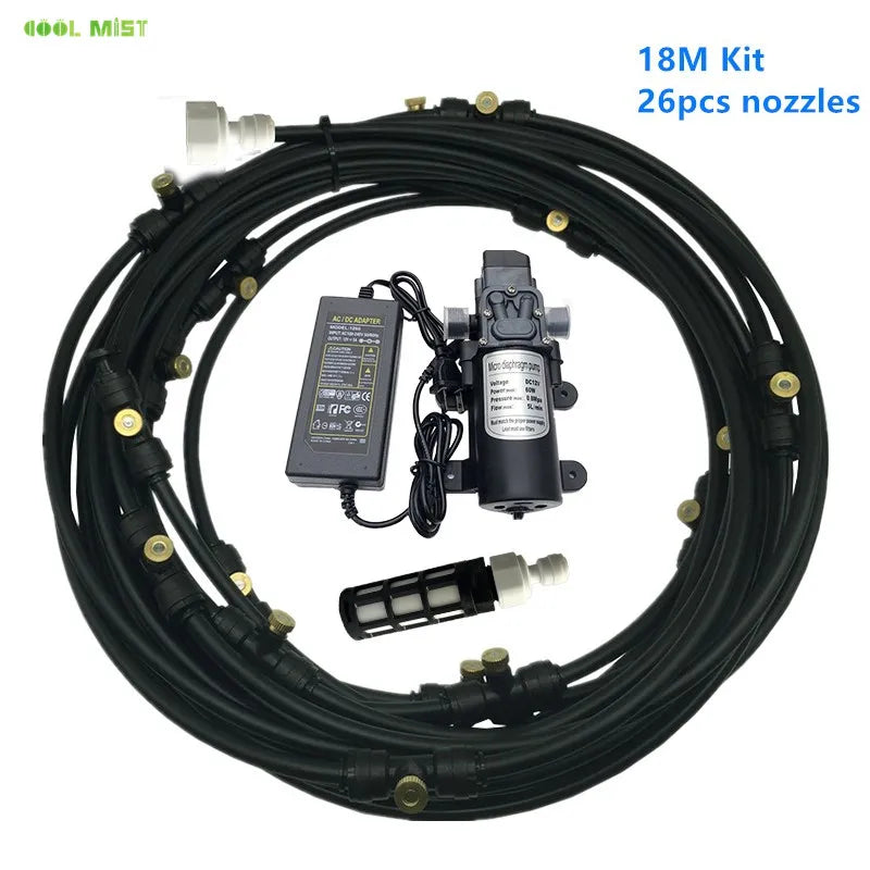 A29 Outdoor Misting Cooling System 12V Water Pump Kit Fog Nozzle For Greenhouse Garden Patio 8M -18M Timer Smart Irrigation Kits