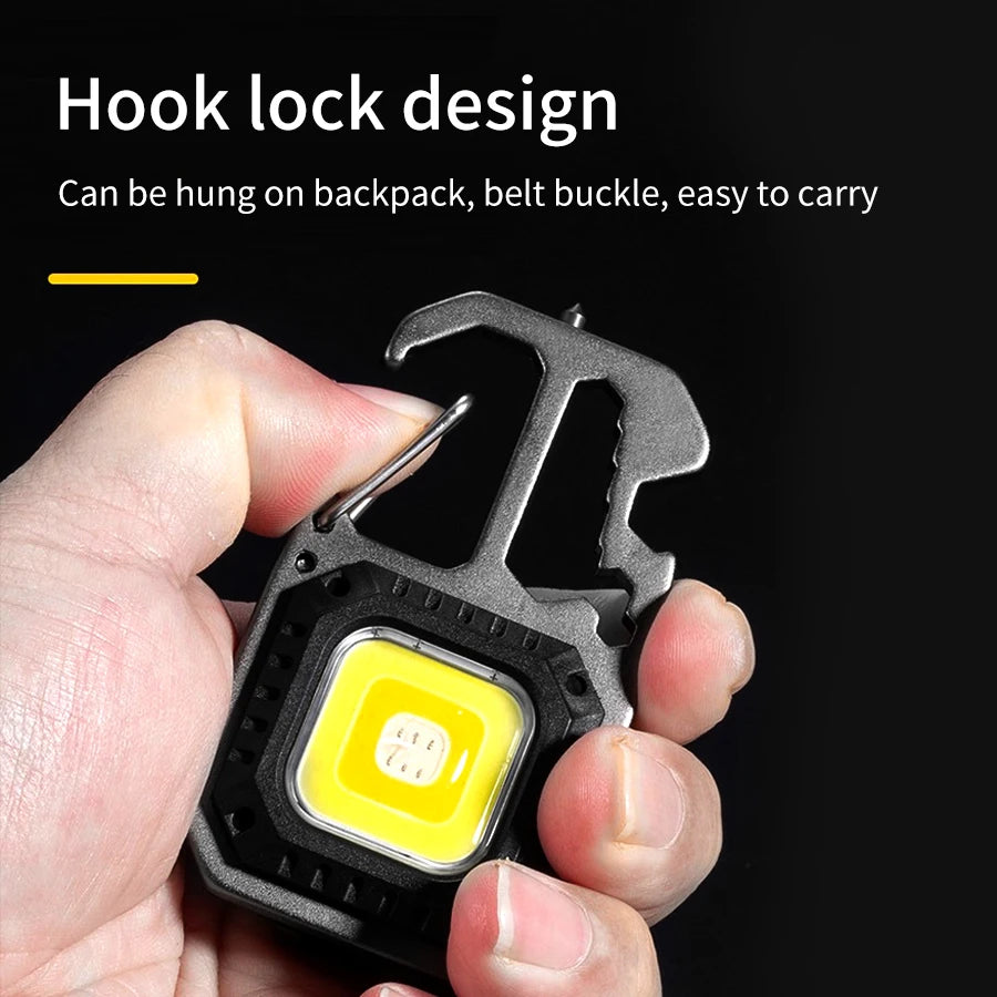 AmmToo Ultra Small Mini LED Light Rechargeable Keychain Light Outdoor Camping COB Work Light Portable Pocket Wrench Screwdriver