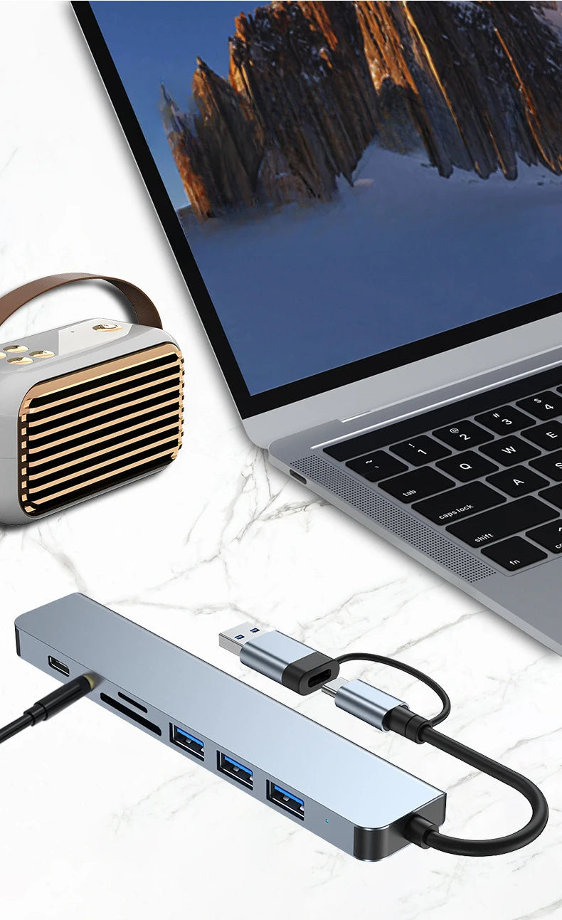 USB HUB with detachable card reader, USB C port, USB 3.0 / 2.0, SD/TF detachable card reader, docking station, accessories