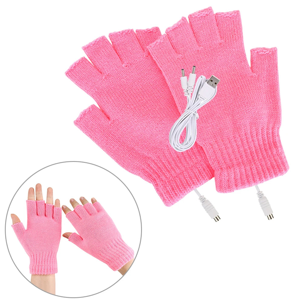 USB Heated Gloves Fingerless Knitted Wrist Glove Men Women Electric Heating Gloves Winter Hand Warmer Outdoor Skiing Accessories
