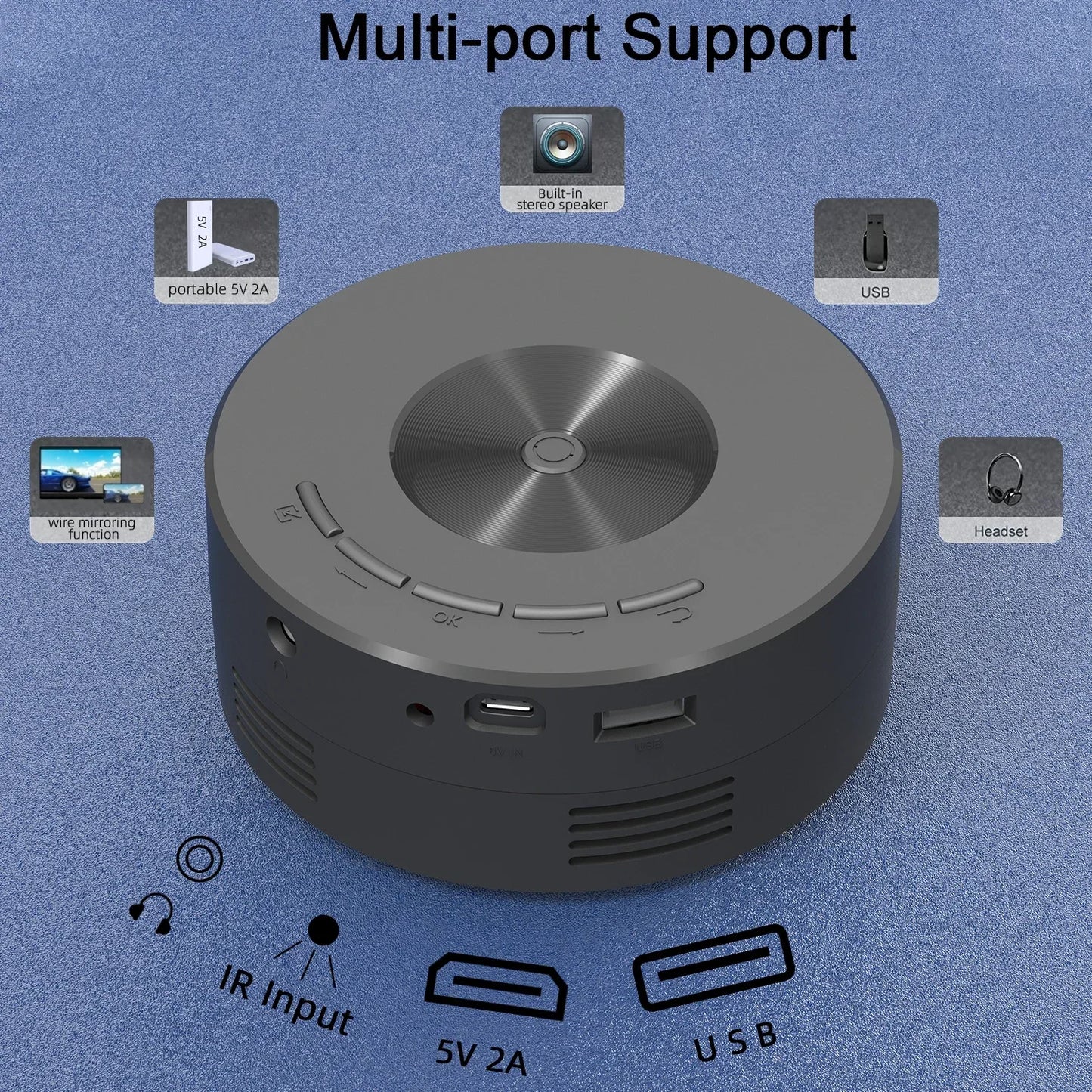 YT200 mini projector led mobile video home theater media player kids gift cinema wired same screen projector for iPhone Android