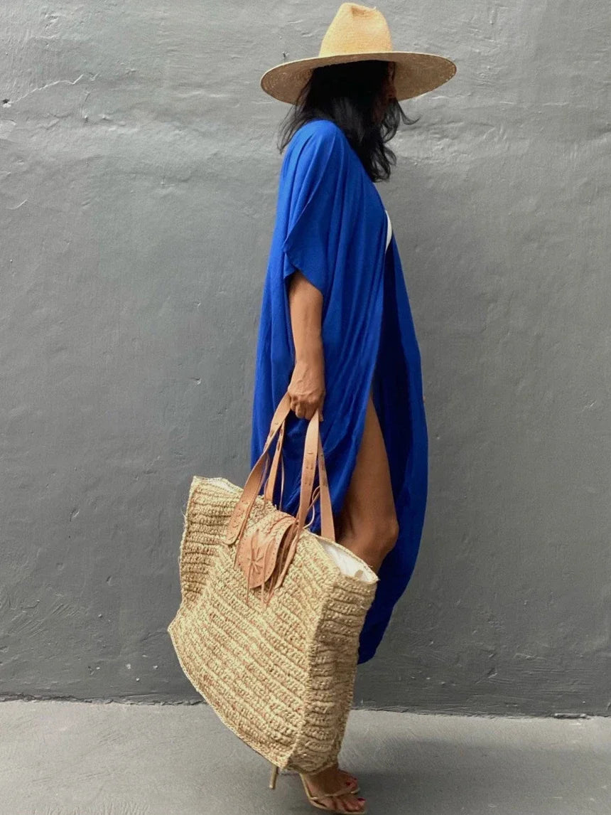 New Boho Beach Kimono Swimwear Women Cotton Holiday Summer Women's Tunic Beachwear Outfits Solid Oversize Cover-Ups