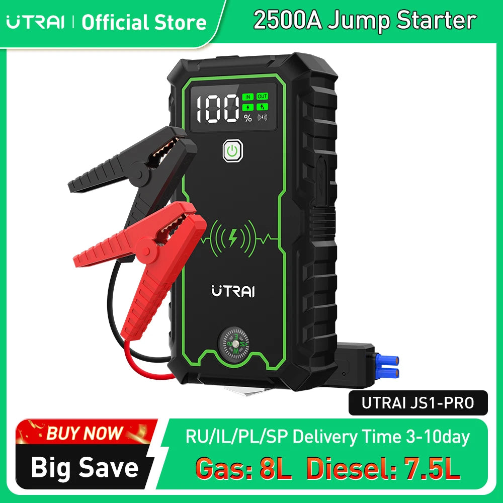 UTRAI Power Bank 2500A Jump Starter Portable Charger Car Booster 12V Auto Starting Device Emergency Car Battery Starter
