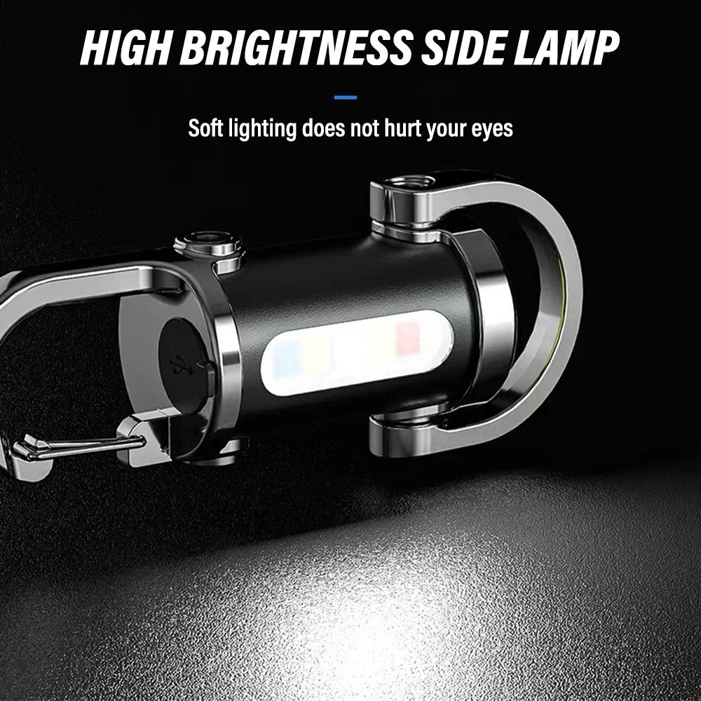 Mini Portable Keychain Flashlight Multifunction COB Work Light 6 Modes Emergency Rechargeable Light for Walking Searching Hiking