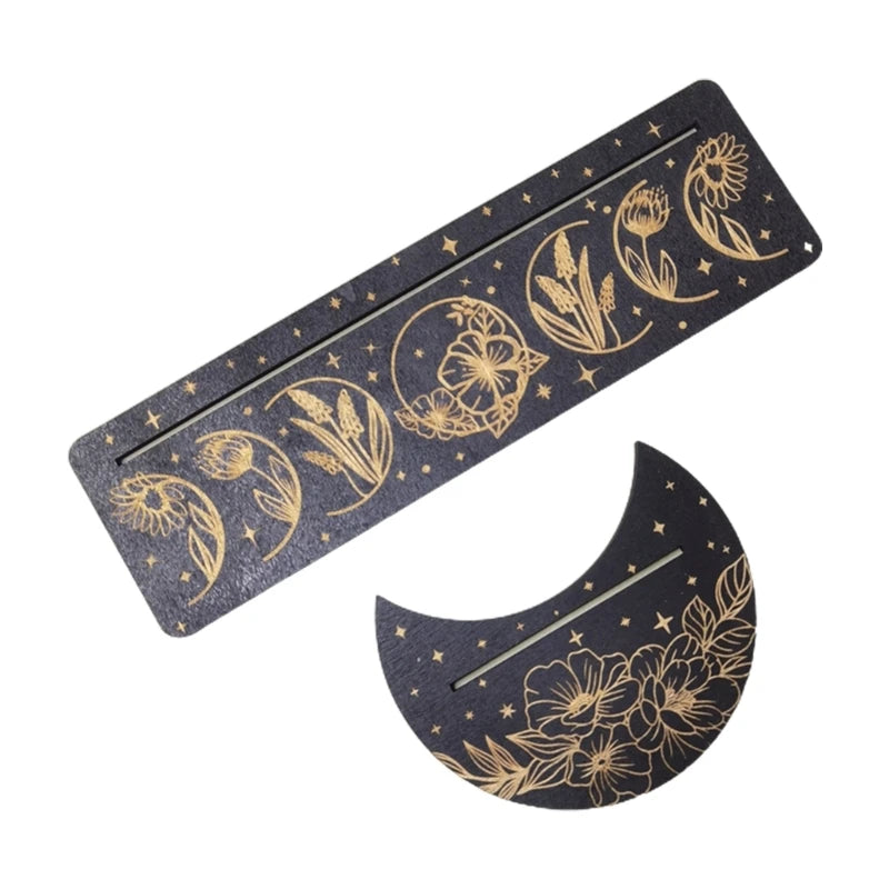 Wooden Tarot Card Stand Holder Moon Phases Altar Base Moon Shape And Rectangle Cards Holder For Witch Divination Tools