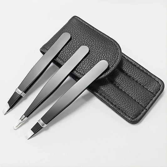 3pcs Premium Stainless Steel Eyebrow Tweezers Set  Precision Sharp Tip Tweezers for Body Ingrown and Facial Hair Removal