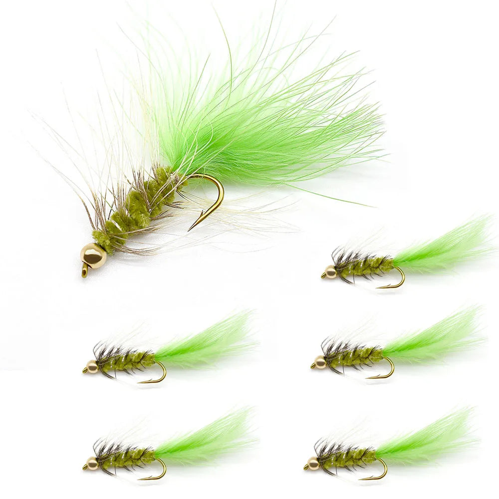 MNFT 10Pcs Goldhead Trout Fishing Flies Lures 10# Barbed Hooks - Bead Head Fishing Fly