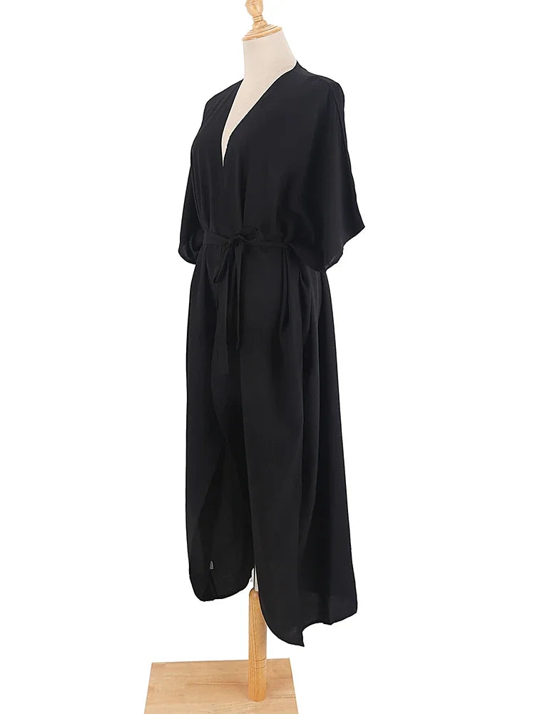 New Boho Beach Kimono Swimwear Women Cotton Holiday Summer Women's Tunic Beachwear Outfits Solid Oversize Cover-Ups
