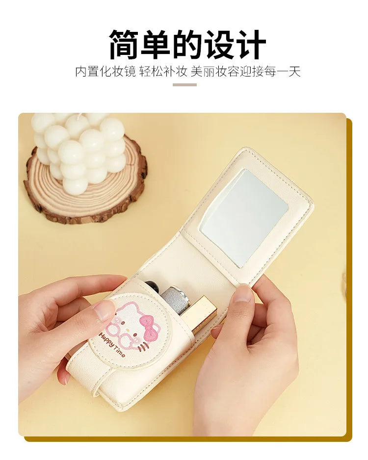 Hello Kitty Fashion Portable Makeup Mirror with Cosmetic Bag Lightweight Travel Touch-up Kit Protective Case Storage Best Gift