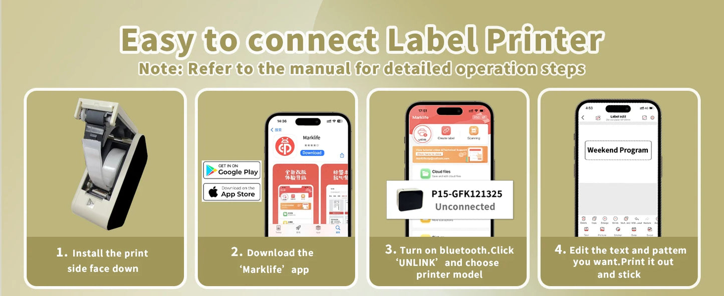 Marklife P15 Mini Portable Thermal Printer Wireless Bluetooth Label Tag Maker For Home Office Labeling Sticker Machine With USB