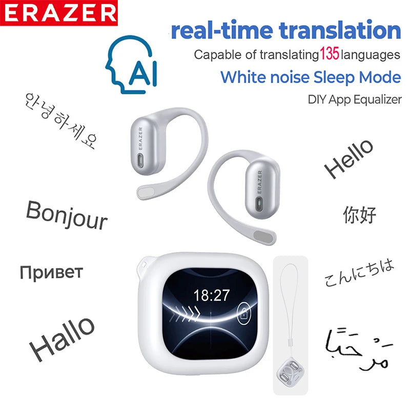 Bluetooth Earphones AI Translator ERAZER XF38, OWS LCD Touch Screen,Wireless, HD Stereo