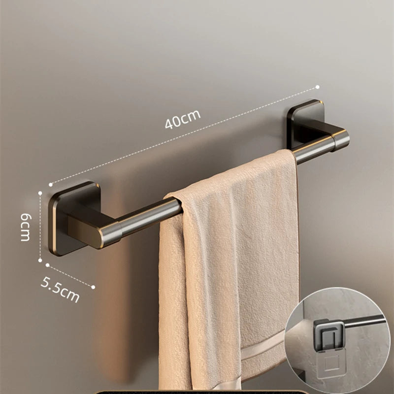 Wall Mounted Towel Holder Slipper Rack Bathroom Storage Rack Holder Without Drilling Bathroom Horizontal Bar Towel Rack
