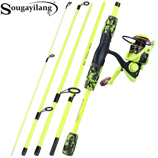 Sougayilang Portable 5 Section Red/yellow Fishing Rod Combo 170cm Fishing Rod and  1000 2000 3000 Spinning Reel Set