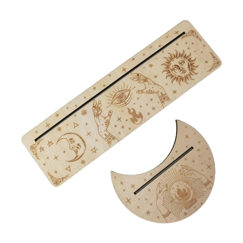 Wooden Tarot Card Stand Holder Moon Phases Altar Base Moon Shape And Rectangle Cards Holder For Witch Divination Tools