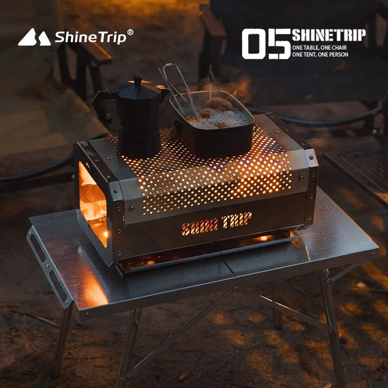 ShineTrip Camping Portable Stainless Steel Folding Table BBQ Heat Resistant Table Outdoor Honeycomb Tabletop Incinerator