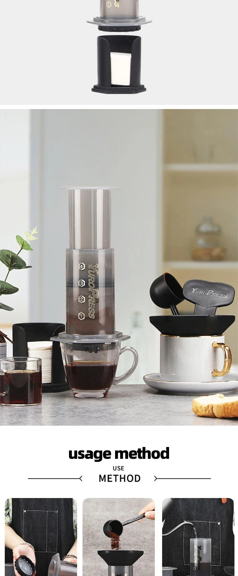 Espresso Coffee Maker Portable French Aero Press barista tools Coffee Pot Air Press Drip Coffee Machine Filters Paper 64mm350pcs