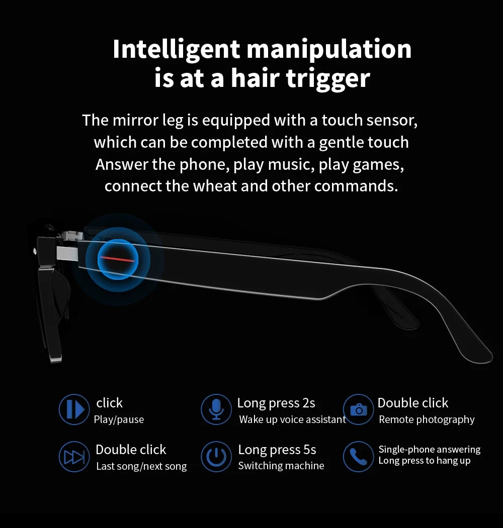 For Xiaomi E13 Smart Glasses:Blue Light Filtering Polarized Sunglass Lenses Audio Built-in Mic & Speakers Touch Voice Assistant