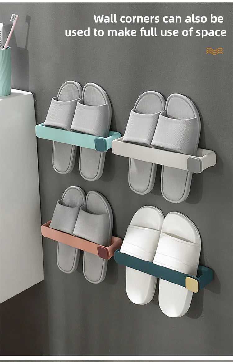 4pcs Wall Mounted Shoes Rack Space Saving Slippers Storage Holder Folding Bathroom Towel Rack Bathroom Accessories