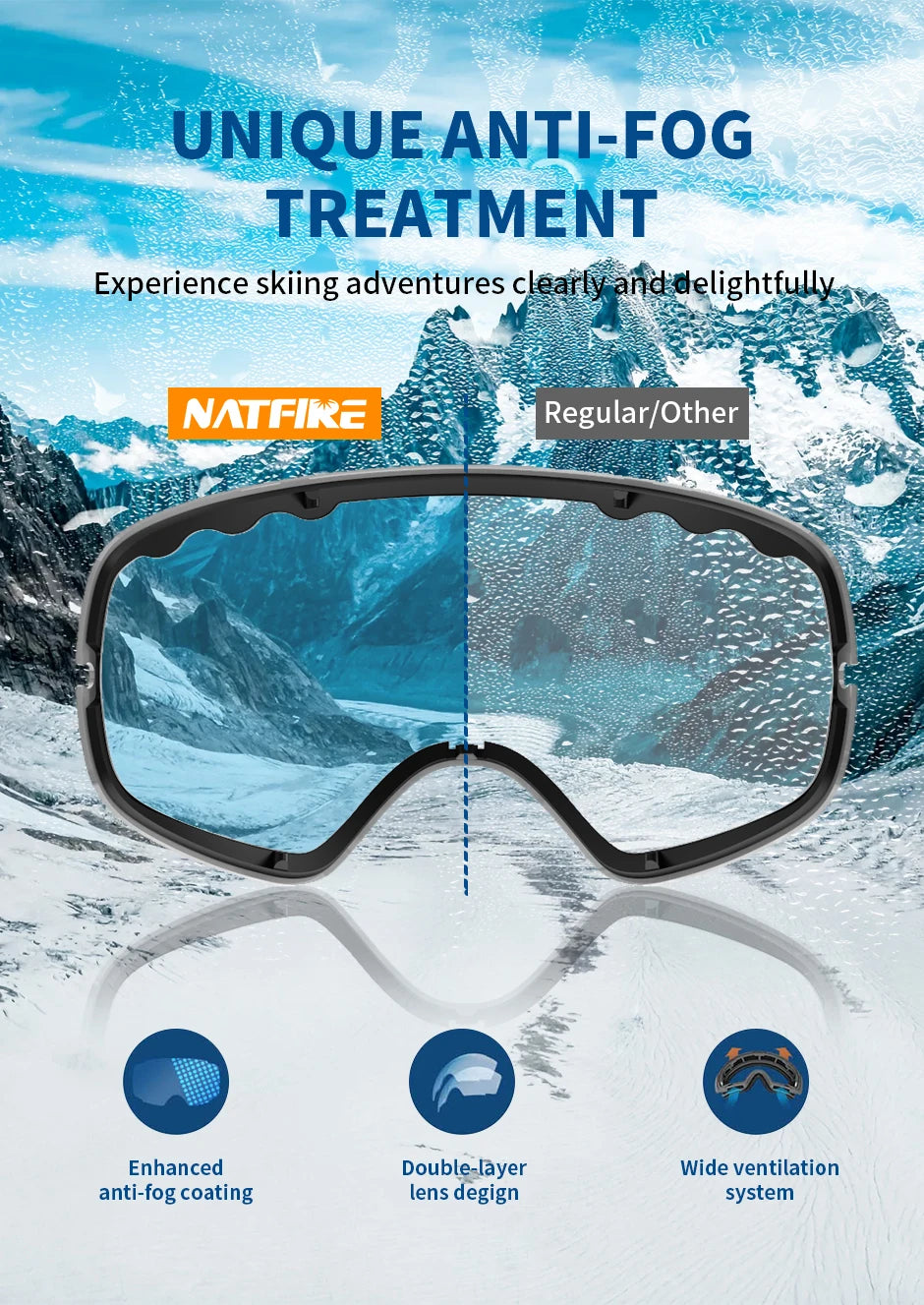 Snowboard Ski Goggles for Men Women UV400 Protection Anti-Fog Ski Glasses Ski Mask Big Face Snow Glasses Skiing Eyewear