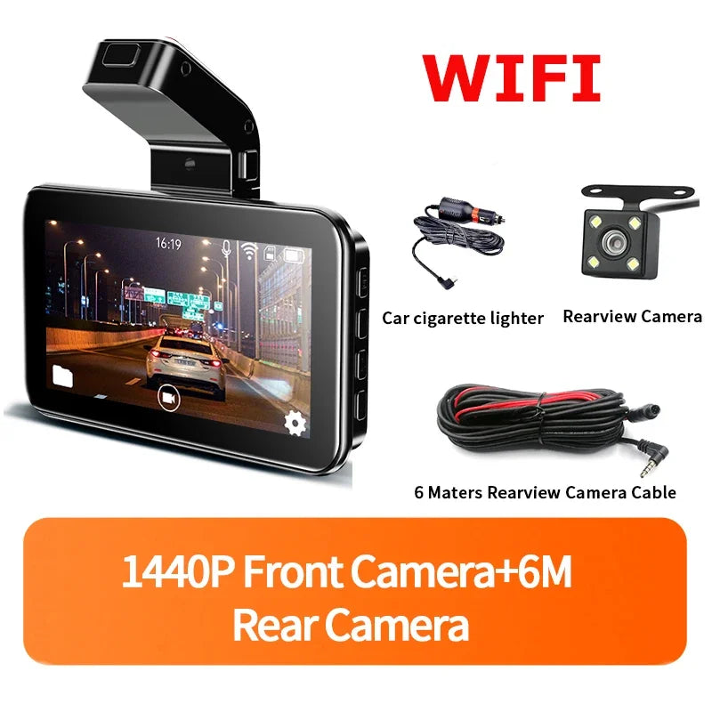 WIFI DVR Recorder Dashcam 1440P Dash Car Dash Cam Camera Dual Lens Built In G-Sensor Loop Recording Parking Monitoring