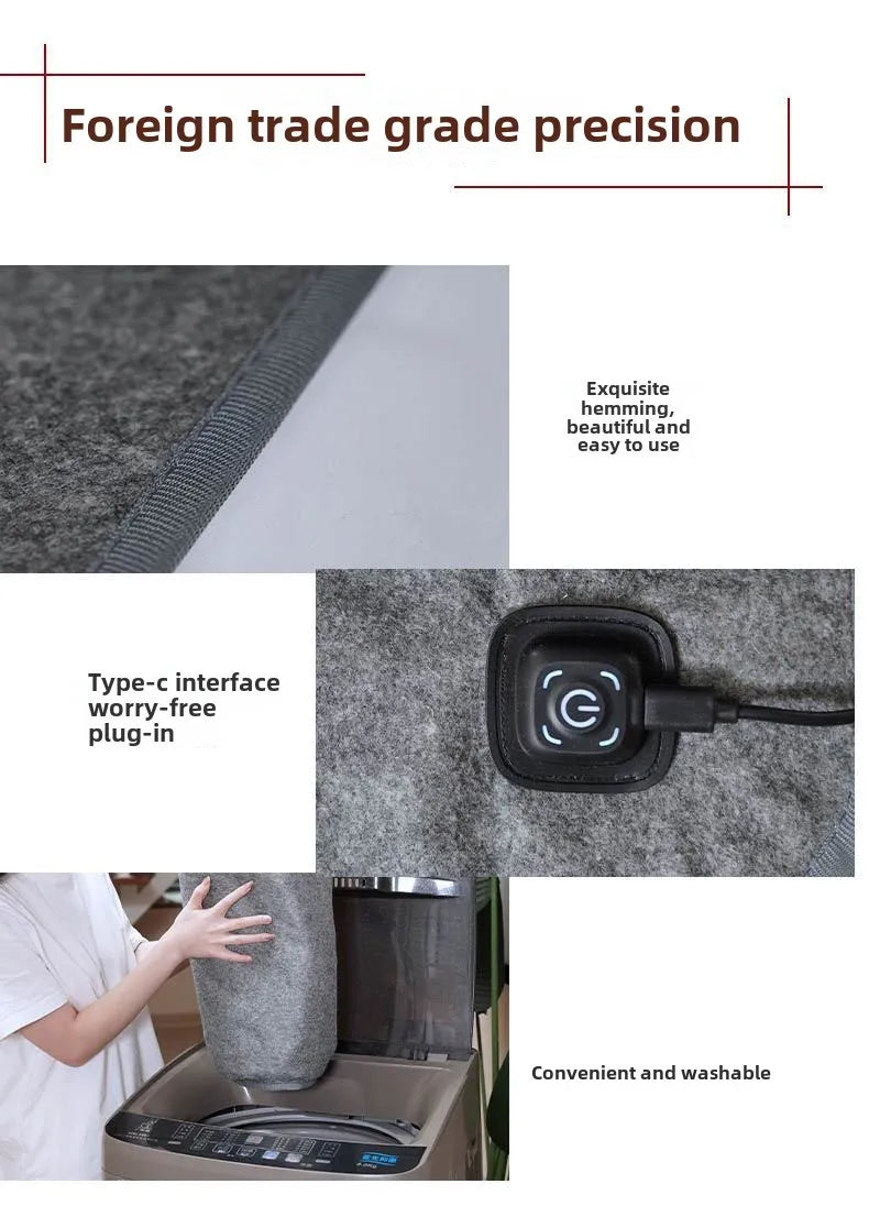 160*80cm 10W DC Heated Mat Plush Electric Blanket Single Mattress USB Type-C Interface Portable Washable Office Bedroom Outdoor