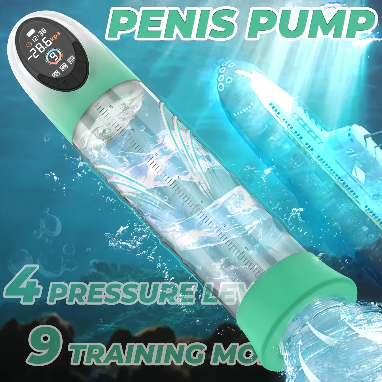 IPX7 Waterproof Electric Penis Pump for Enlargement Man Vacuum Pump Enlargement Extend Pump 4 Suction Levels 2 Silicone Sleeves