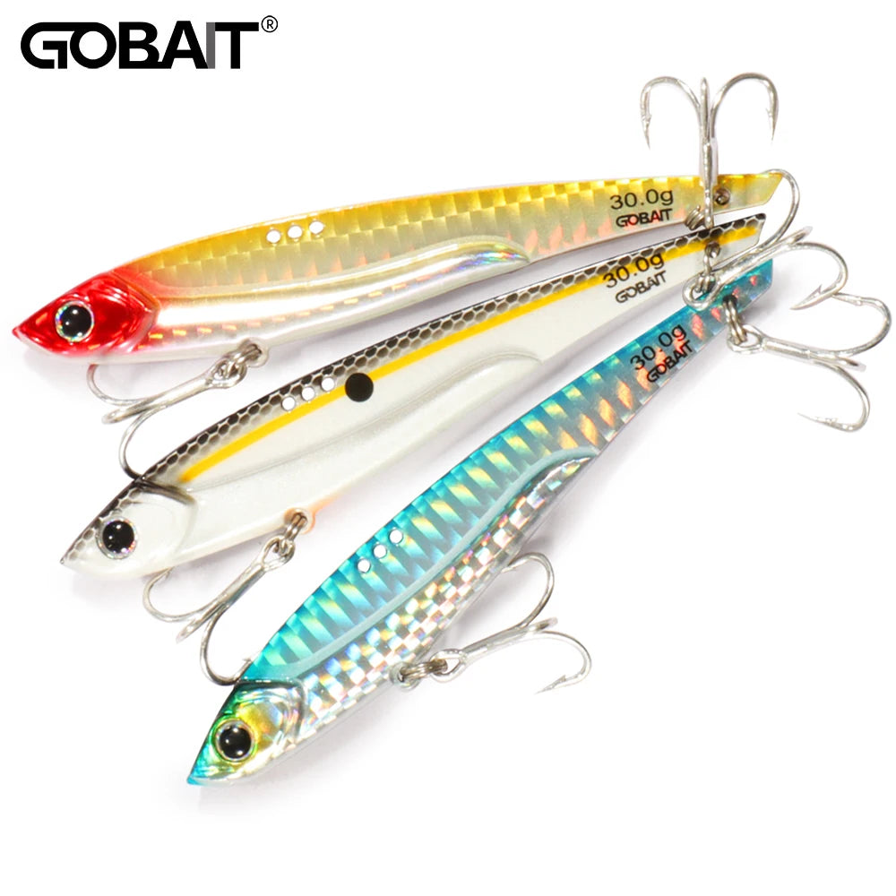 GOBAIT VIB Fishing Lure 20g 25g 30g Metal Jig Sinking Blade Treble Hook Spinner Spoon Cast RATION Carbon Steel Tackle Hard Bait