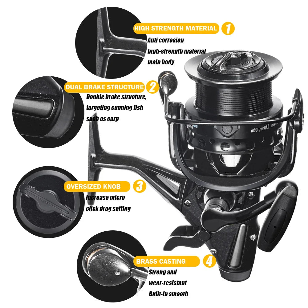 Carp Fishing Reel Spinning Strong Double Drag 12-15kg Molinete Carretilha De Pesca Olta Makaralar Sea Reels Accessories Mar
