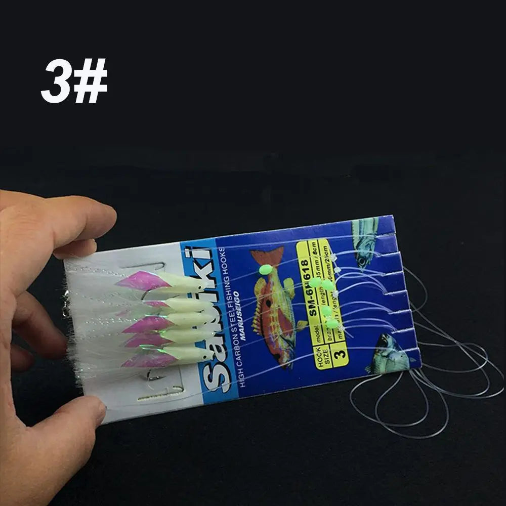 5Pcs/Set High Quality Carbon Steel Mackerel Feathers Bass Cod Lure Sea Fishing Luminous Fishing Hook Treble Bait Fishing Wire