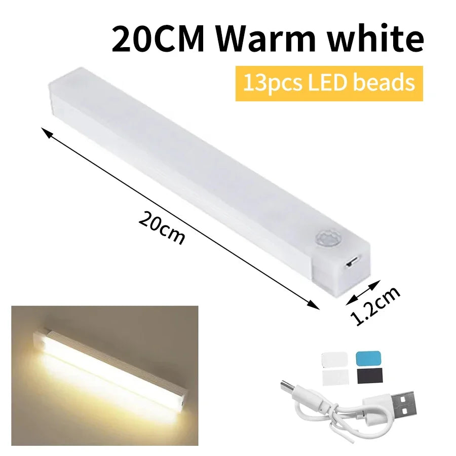 Motion Sensor LED Cabinet Light USB Rechargeable Wireless Night Lamp for Bedroom Kitchen Wardrobe Closet Staircase Lighting