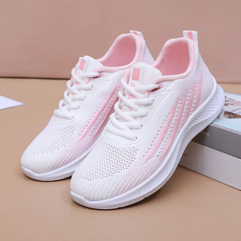 Women's Lightweight Running Shoes Summer Breathable Lace-Up Gym Walking Training Cushioned Sole Non Slip Fatigue Relief Casual
