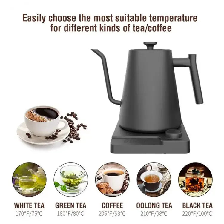 Intelligent Temperature Controlled Hand Brewed Coffee Pot Stainless Steel Fine Mouthed Electric Heating Water Insulation Kettle