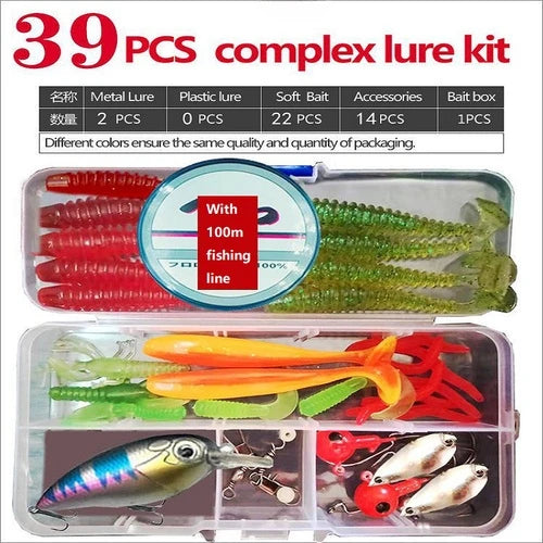 Fishing Lure Kit Soft and Hard Bait Set Gear Layer Minnow Metal Jig Spoon For Bass Pike Crank Tackle Accessories with Box