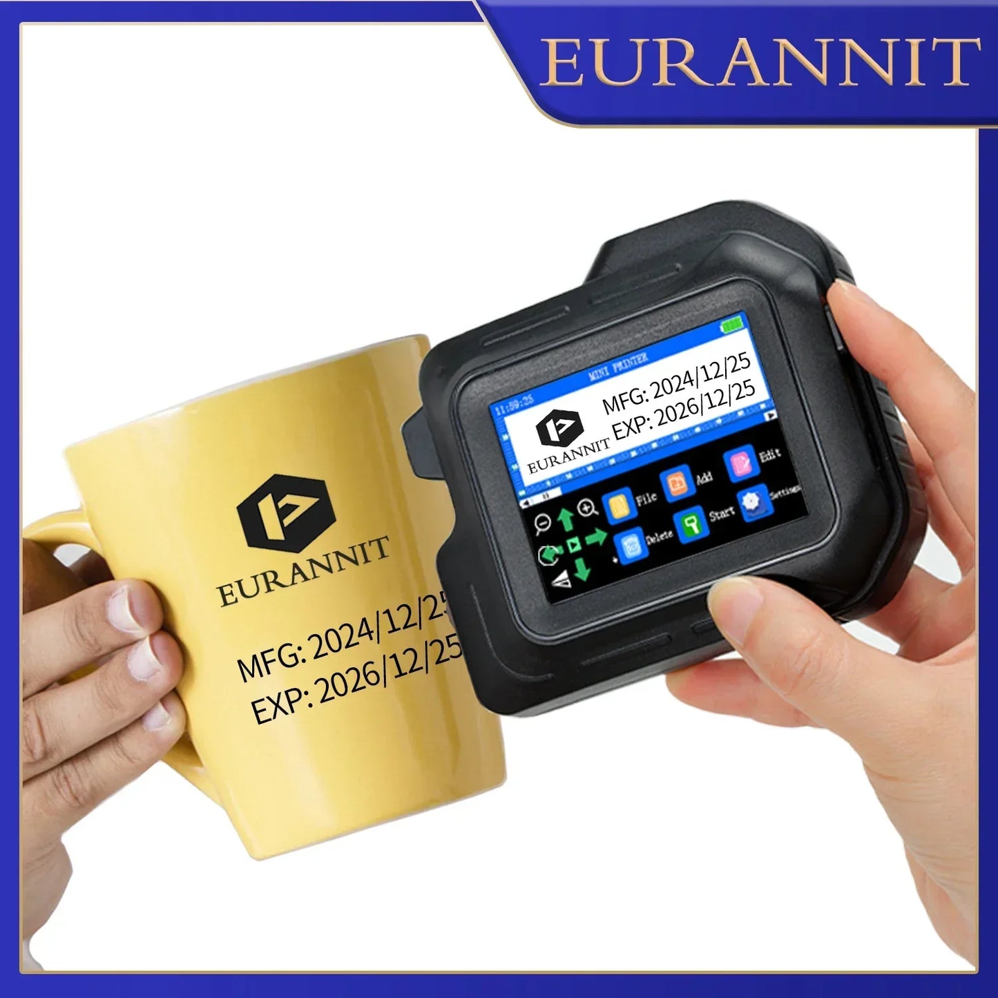 EURANNIT E98 0.5Inch Portable Mini Printer 2.8inch Touchscreen Inkjet Printer Expire Date QR Barcode Logo Label Printing Machine
