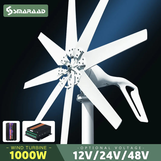 1kw 1000w Horizontal Strong Wind Turbine Generator 48V 24V 12V Power Magnetic Dynamo Free Energy 220v Inverter Output For Home