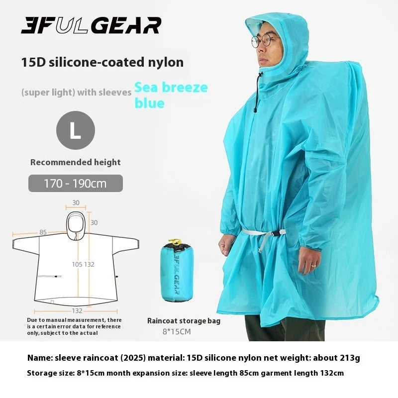 3F UL GEAR Sleeve Raincoat Lightweight Windproof and Waterproof PU5000mm 3D Silicon Coating Fabric About 180g Nylon Polyester