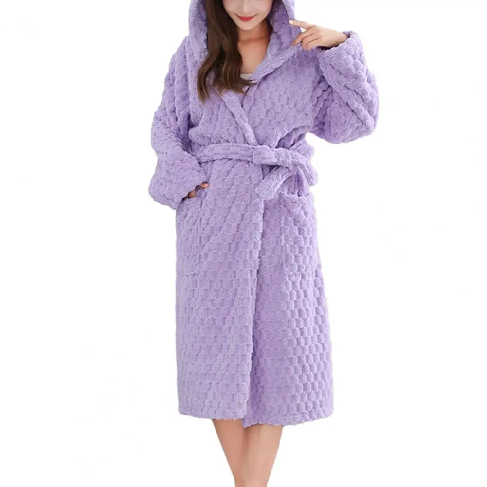 Thicken Fuzzy Robes Bathrobe Long Women Cute Ear Warm Hooded Robe Coral Fleece Kimono Bath Robe Dressing Gown Velvet Sleepwear