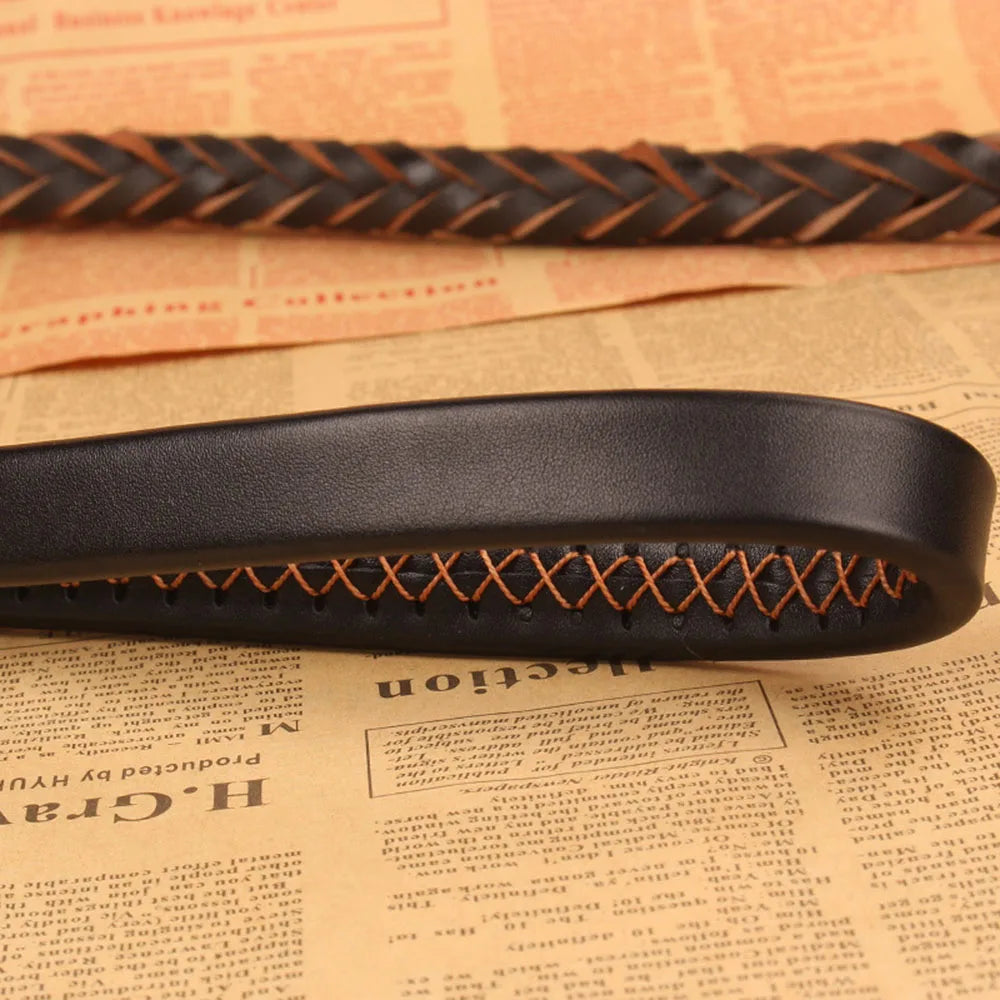 Strong Durable Real Leather Large Dog Leash with No Pull Buffer Spring Leather Braided Dog Training Leash Pet Leads Dog Chain