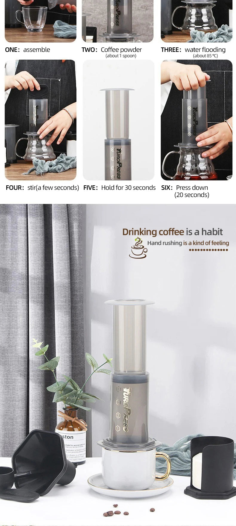 Espresso Coffee Maker Portable French Aero Press barista tools Coffee Pot Air Press Drip Coffee Machine Filters Paper 64mm350pcs
