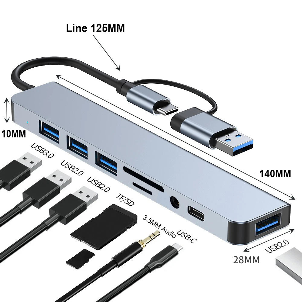USB HUB with detachable card reader, USB C port, USB 3.0 / 2.0, SD/TF detachable card reader, docking station, accessories