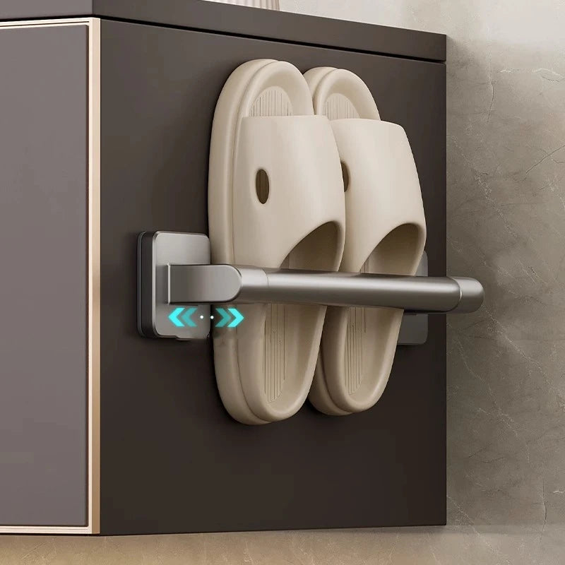 Wall Mounted Towel Holder Slipper Rack Bathroom Storage Rack Holder Without Drilling Bathroom Horizontal Bar Towel Rack