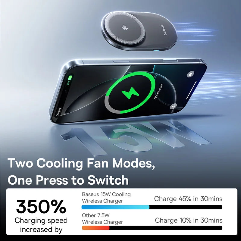 Baseus Qi2 15W Car Magnetic Wireless Charger For iPhone 16 15 14 Fast Charging For Samsung Xiaomi Car Phone Holder Cooling Fan